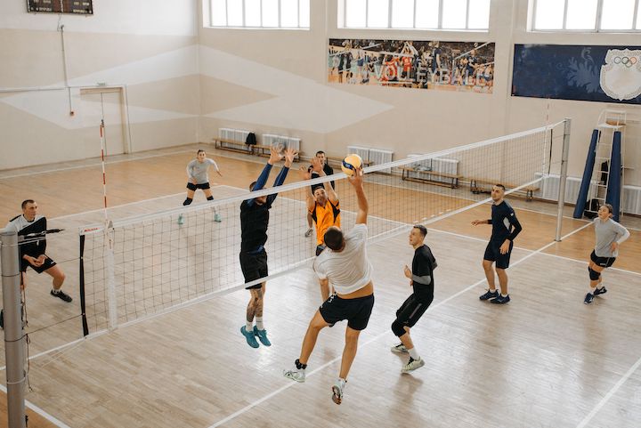 A volleyball match in progress.