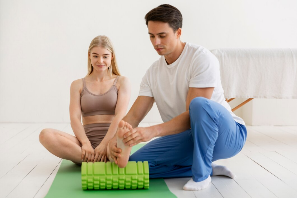  A man and woman practice yoga together on a mat, promoting wellness and mindfulness in a serene environment.